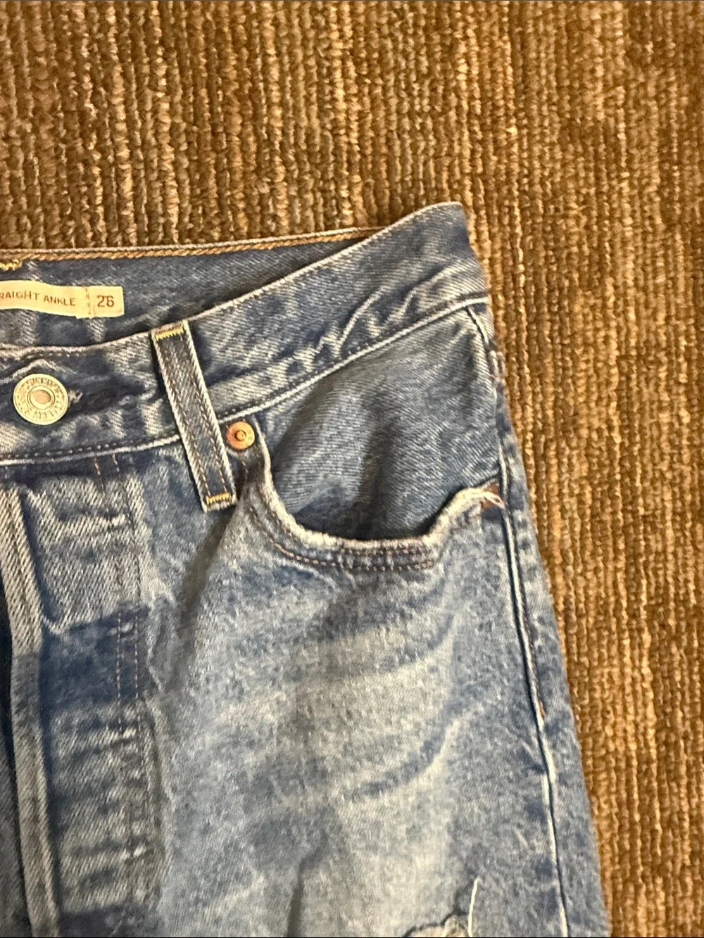 Levi's Premium Big E Rare Blank Tab Light Blue Distressed Straight Jeans